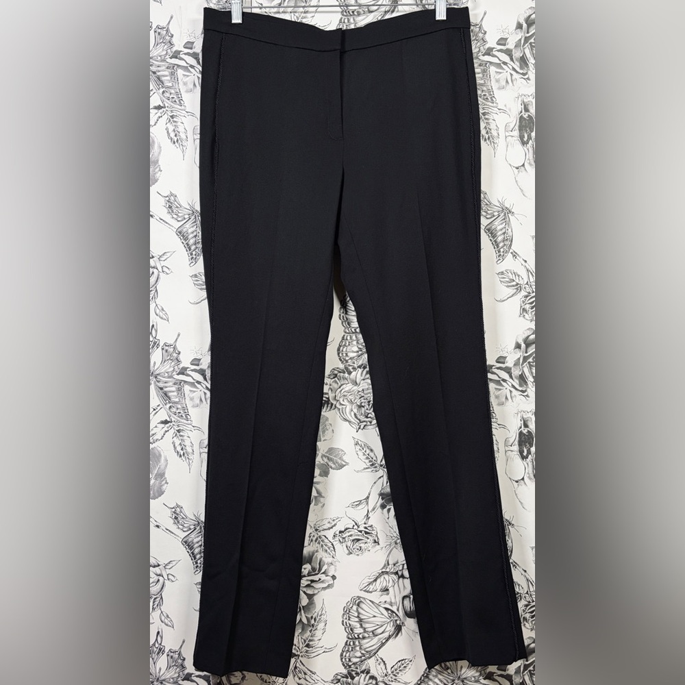 Lanvin Black 100% Womens Wool Trouser Pants w/ Cotton Braid Trim Detail Sz 42/10